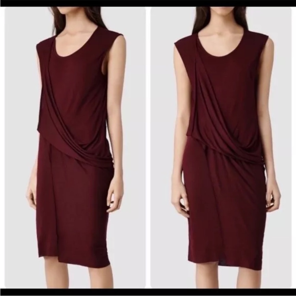 All Saints Amelia Women's Size 4 Burgundy Sleeveless Drape Mini Wrap Dress